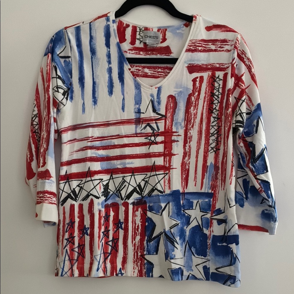 Chico's Red, White and Blue Graphic Top